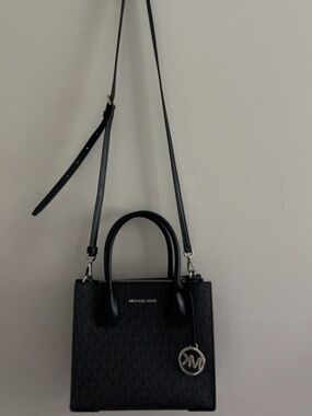 Michael Kors Black Monogram Mini Satchel with Logo Charm